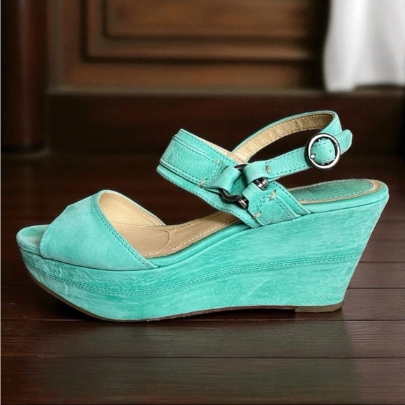 Frye Shoes - Frye Carlie Sling Platform Wedge Sandals Sz 9.5M Teal Mint Green Chic Prep EUC